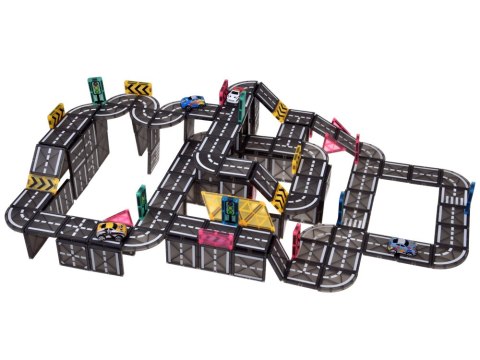 Klocki magnetyczne TOR SAMOCHODOWY 168ele + 4 auta i znaki drogowe ZA6446