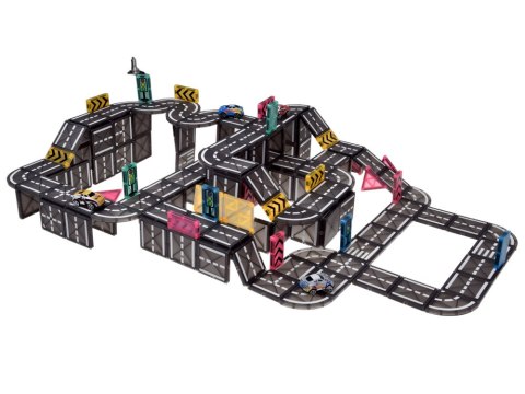 Klocki magnetyczne TOR SAMOCHODOWY 168ele + 4 auta i znaki drogowe ZA6446