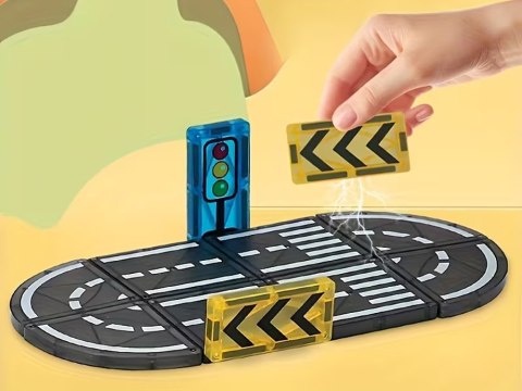 Klocki magnetyczne TOR SAMOCHODOWY 168ele + 4 auta i znaki drogowe ZA6446