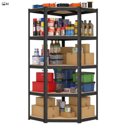 Regał magazynowy narożny 5 poziomów 180X70x40 875 kg czarny