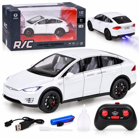 Autko Tesla Model X RC 1:22 metalowy samochód na pilota LED dym RC0772