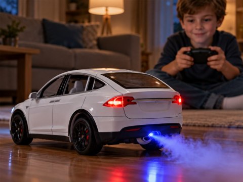 Autko Tesla Model X RC 1:22 metalowy samochód na pilota LED dym RC0772