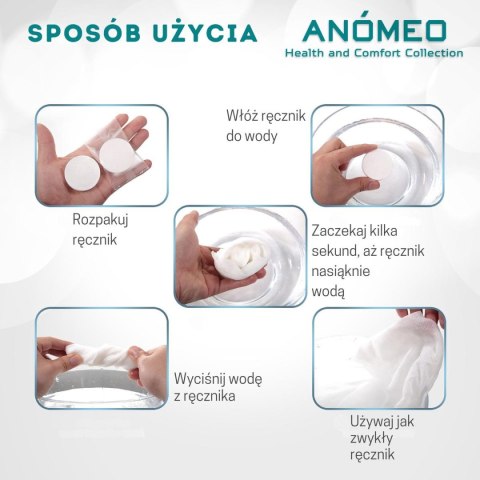 SKOMPRESOWANE RĘCZNIKI JEDNORAZOWE 55X25 (6SZT) ANOMEO