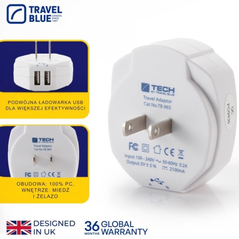 TRAVEL BLUE ŁADOWARKA SIECIOWA 2 USB - USA