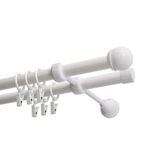 KARNISZ PODWÓJNY FI 19 MM BIAŁY 400 CM GAŁKA MAX Z KÓŁKAMI KOWALSKI