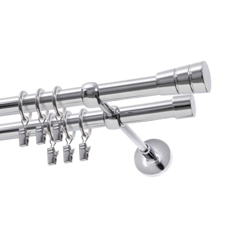 KARNISZ PODWÓJNY FI 19 MM CHROM 160 CM STOŻEK Z KÓŁKAMI KOWALSKI