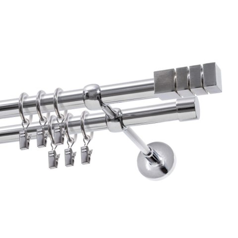 KARNISZ PODWÓJNY FI 19 MM CHROM 200 CM DION Z KÓŁKAMI KOWALSKI