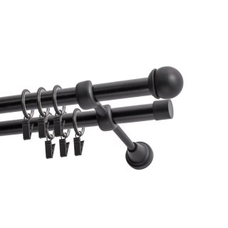 KARNISZ PODWÓJNY FI 19 MM CZARNY 200 CM GAŁKA MAX Z KÓŁKAMI KOWALSKI