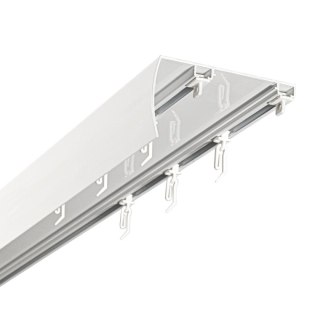 SZYNA SUFITOWA Z OSŁONĄ SZREOKI ROZSTAW MIĘDZY TORAMI 102 MM ŚLIZGI Z AGRAFKAMI 400 CM ALUMINIOWA BIAŁA PODWÓJNA KOWALSKI