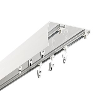 SZYNA SUFITOWA Z OSŁONĄ SZREOKI ROZSTAW MIĘDZY TORAMI 102 MM ŚLIZGI Z ŻABKAMI 200 CM ALUMINIOWA BIAŁA PODWÓJNA KOWALSKI