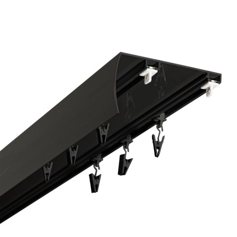 SZYNA SUFITOWA Z OSŁONĄ SZREOKI ROZSTAW MIĘDZY TORAMI 102 MM ŚLIZGI Z ŻABKAMI 200 CM ALUMINIOWA CZARNA PODWÓJNA KOWALSKI