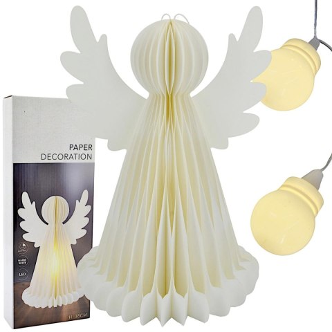 ANIOŁ DEKORACYJNY PAPIEROWY LED 38CM