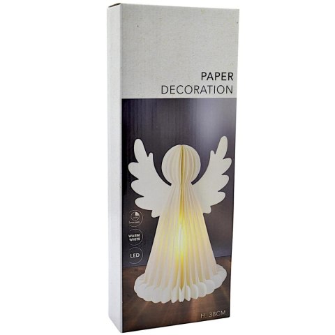 ANIOŁ DEKORACYJNY PAPIEROWY LED 38CM