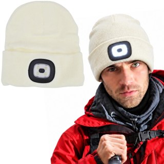 CZAPKA Z LATARKĄ CZOŁOWĄ 4 LED 120 LM 3 TRYBY TURYSTYCZNA BIAŁA