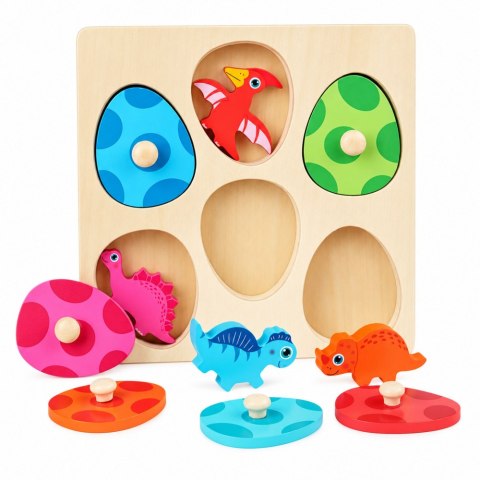 Drewniana Układanka Edukacyjna Dinozaury Puzzle z Uchwytami Kolorowe