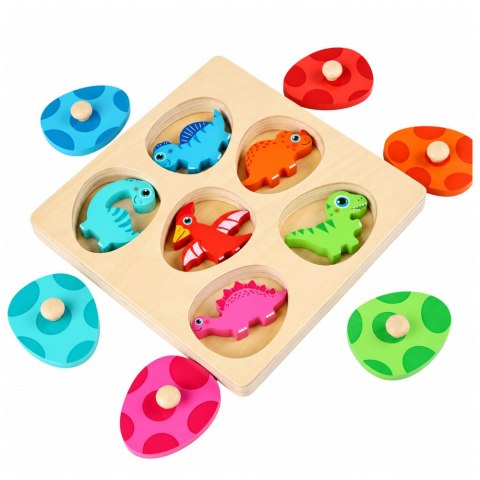 Drewniana Układanka Edukacyjna Dinozaury Puzzle z Uchwytami Kolorowe