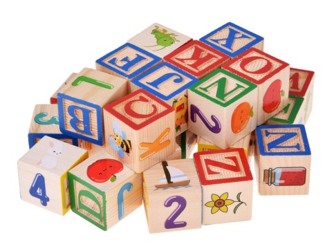 Drewniane klocki edukacyjne - litery, cyfry i obrazki ALFABET 27ele ZA6239