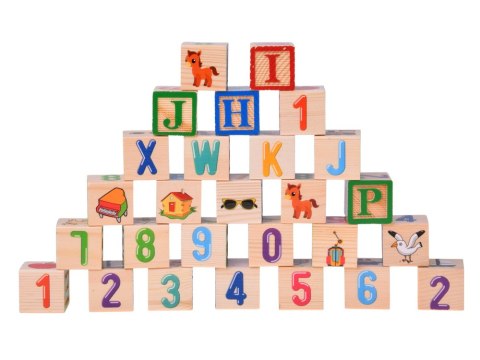 Drewniane klocki edukacyjne - litery, cyfry i obrazki ALFABET 27ele ZA6239