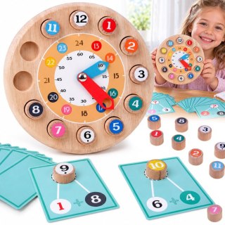 Drewniany ZEGAR edukacyjny 2w1 zadania matematyczne - MATEMATYKA ZA6240