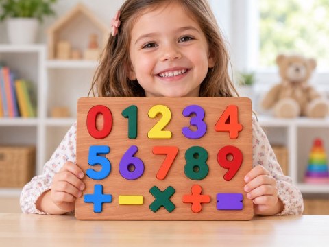 Puzzle drewniane CYFERKI matematyka - układanka edukacyjna 15ele ZA6238