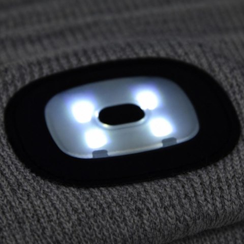 CZAPKA Z LATARKĄ CZOŁOWĄ 4 LED 120 LM 3 TRYBY TURYSTYCZNA SZARA