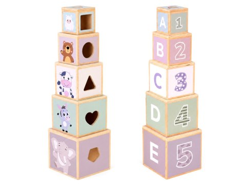 Drewniana piramida edukacyjna + sorter kształtów 2w1 Stonowany kolor ZA6484