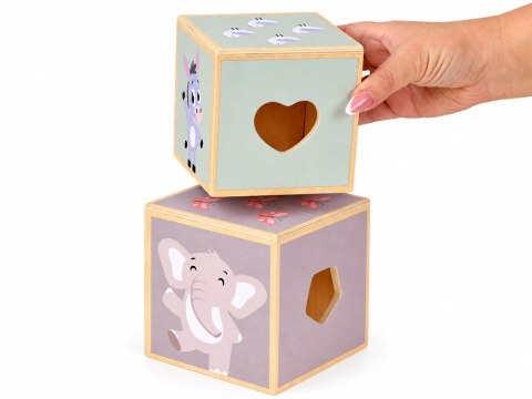 Drewniana piramida edukacyjna + sorter kształtów 2w1 Stonowany kolor ZA6484