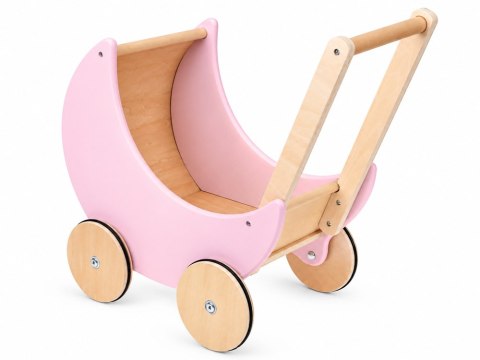 Wózek dla lalek - drewniany RETRO różowy na dużych kołach ZA6482