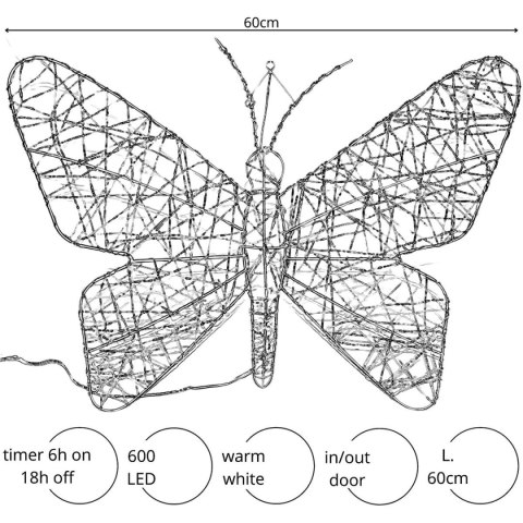 FIGURKA DEKORACYJNA MOTYL 600LED 60CM LUCA CIEPŁY BIAŁY