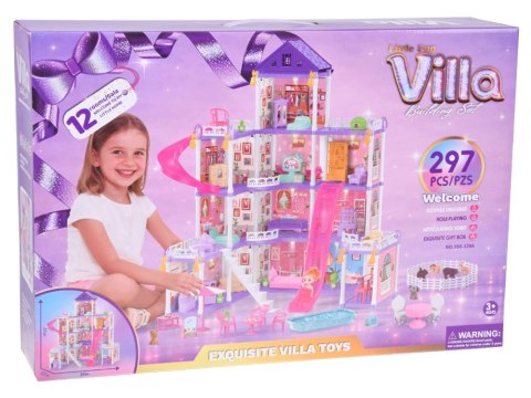 Domek dla lalek WILLA LED ze zjeżdżalnią 250ele - mebelki i figurki ZA6562