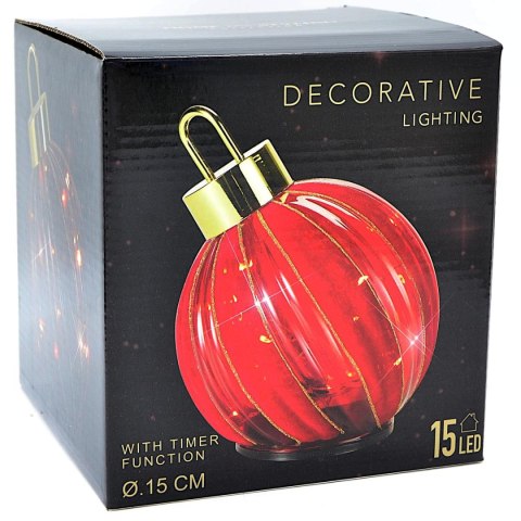 BOMBKA DEKORACYJNA LED 15CM MIGOCZĄCA TIMER OBROTOWA 15 LED CZERWONA