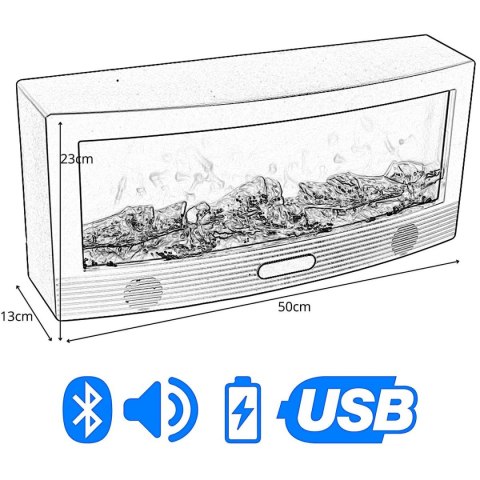 KOMINEK DEKORACYJNY 50x24CM LED 3D USB PILOT EFEKT OGNIA ZMIANA KOLORÓW