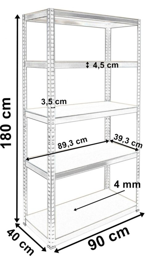 Regał magazynowy 180x90x40 - nośność 875 kg