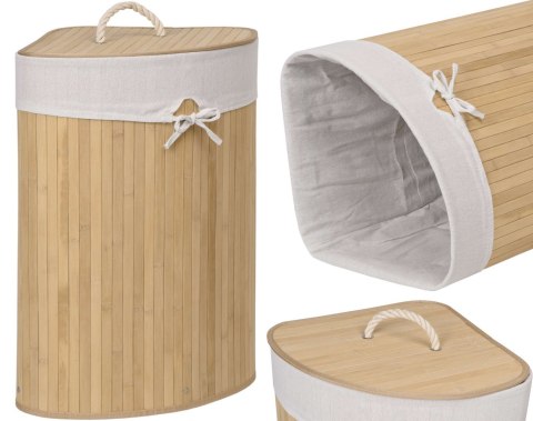 Kosz narożny na pranie bambusowy 60L naturalny