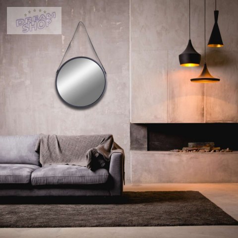 Lustro wiszące okrągłe na pasku 50 cm czarne Lustro wiszące okrągłe na pasku 50 cm czarne