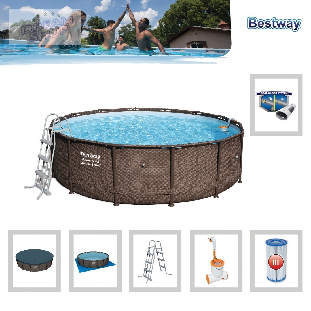 Basen Stelażowy 14FT 427x107 cm Power Steel Deluxe Rattan Series BESTWAY Basen Stelażowy 14FT 427x107 cm Power Steel Deluxe Rattan Series BESTWAY