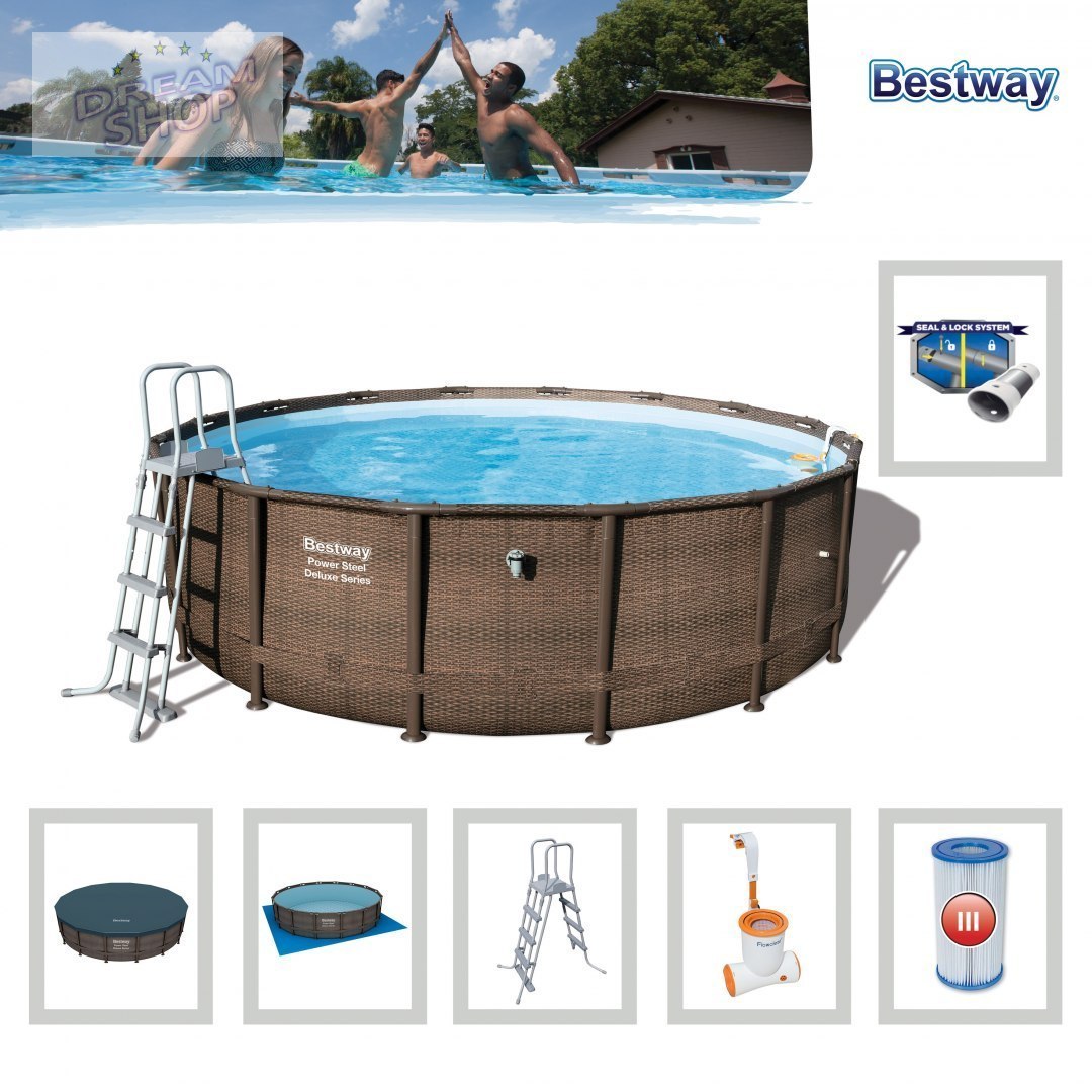 Basen Stelażowy 16FT 488x122 cm Power Steel Deluxe Rattan Series BESTWAY Basen Stelażowy 16FT 488x122 cm Power Steel Deluxe Rattan Series BESTWAY