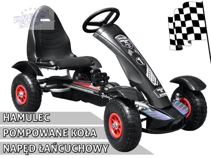 Duży Gokart Pompowane Koła Czarny Duży Gokart Pompowane Koła Czarny