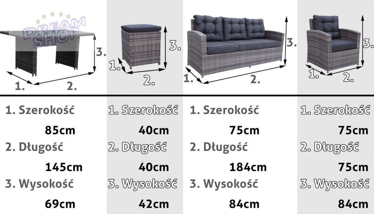 Ekskluzywne Meble Ogrodowe Rattan Wysoki Stół Pufy Szary Ekskluzywne Meble Ogrodowe Rattan Wysoki Stół Pufy Szary