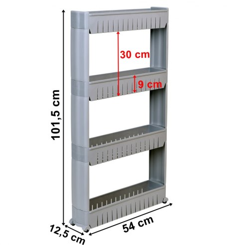 Szafka mobilna na kółkach 4 poziomy szara