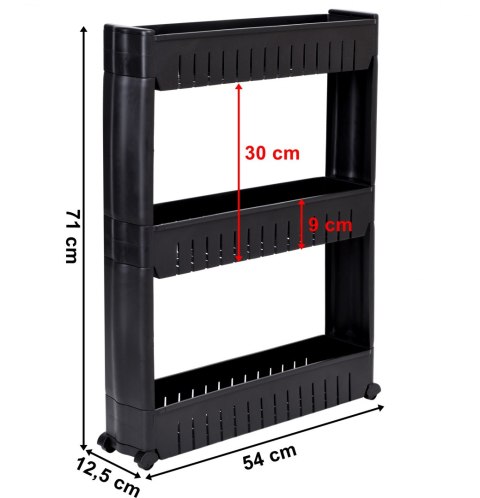 Szafka mobilna na kółkach 3 poziomy czarna