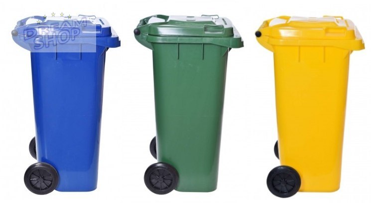 Komplet pojemników na odpady - 120l - trzy kolory