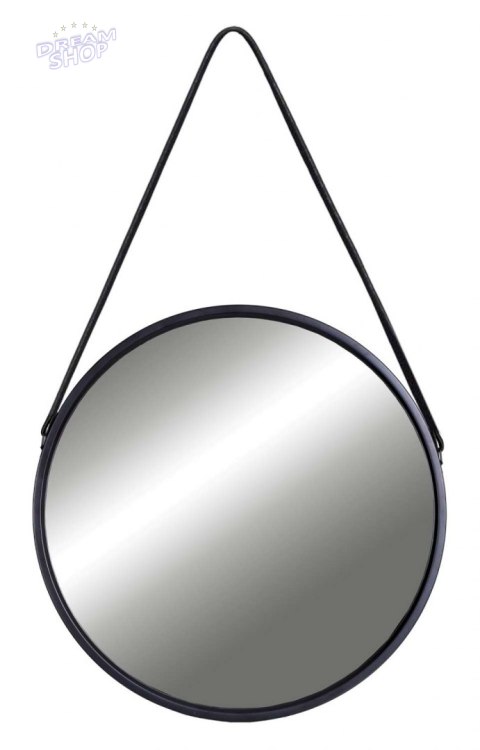 Lustro wiszące okrągłe na pasku 60 cm czarne Lustro wiszące okrągłe na pasku 60 cm czarne