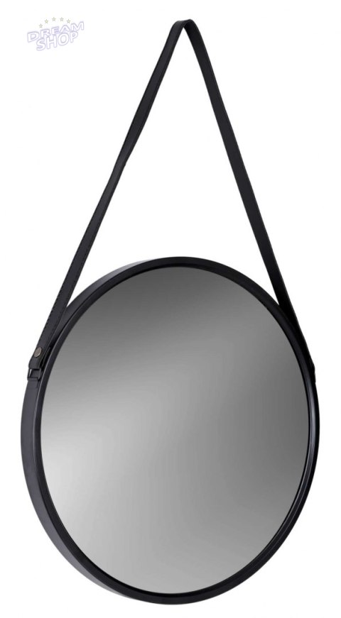 Lustro wiszące okrągłe na pasku 60 cm czarne Lustro wiszące okrągłe na pasku 60 cm czarne