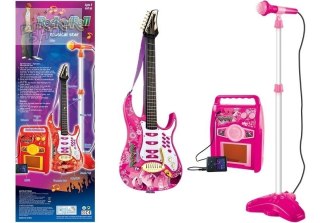 Gitara z Mikrofonem Strunami Wzmacniaczem Różowa