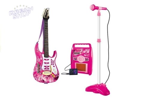 Gitara z Mikrofonem Strunami Wzmacniaczem Różowa