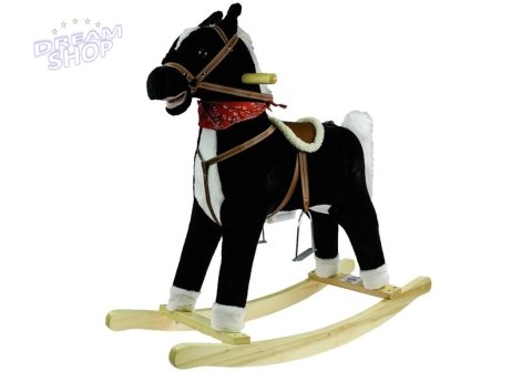 Koń Na Biegunach 74cm Czarno-biały Rusza Pyskiem i Ogonem Koń Na Biegunach 74cm Czarno-biały Rusza Pyskiem i Ogonem