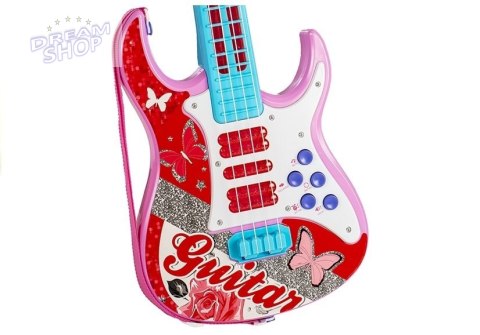 Gitara Elektryczna z Mikrofonem Struny Zabawka Róż Gitara Elektryczna z Mikrofonem Struny Zabawka Róż