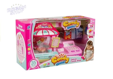 Kasa Fiskalna + Stragan Słodkości Candy shop 35 elementów Kasa Fiskalna + Stragan Słodkości Candy shop 35 elementów