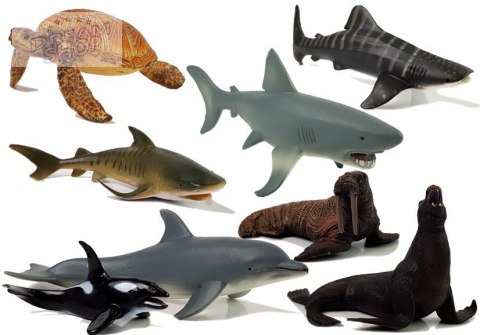 Figurki Edukacyjne Morskie Zwierzęta 8 Elementów Rekiny Foka Delfin Mors Żółw